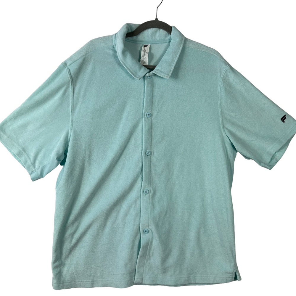 Fabletics Shirt Men Blue Terry Cloth Front Button Shirt XL